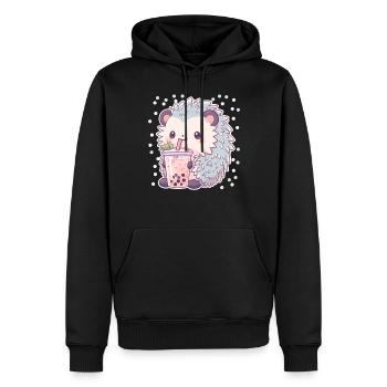 Kawaii Hérisson Boissons Boba Bubble Tea Chibi - Sweat à capuche Premium bio Homme - noir - Devant - Nico (187cm)