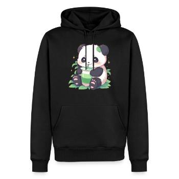 Kawaii Panda trinkt Boba Bubble Tea Chibi - Männer Premium Bio Hoodie - Schwarz - Vorne - Nico (187cm)