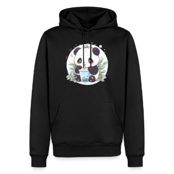 Kawaii Panda trinkt Boba Bubble Tea Chibi - Männer Premium Bio Hoodie - Schwarz - Vorne - Nico (187cm)