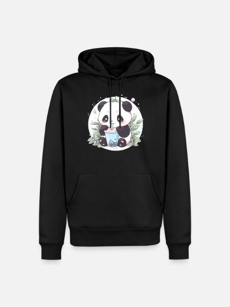 Kawaii Panda Drinks Boba Bubble Tea Chibi - Men’s Premium Organic Hoodie - black