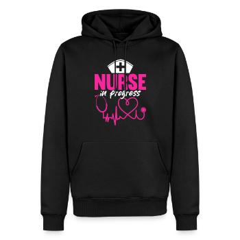 Infirmière en cours - Citations drôles d’infirmière - Sweat à capuche Premium bio Homme - noir - Devant - Nico (187cm)