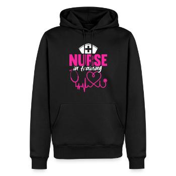 Infirmière en formation - Citations drôles d’infirmière - Sweat à capuche Premium bio Homme - noir - Devant - Nico (187cm)