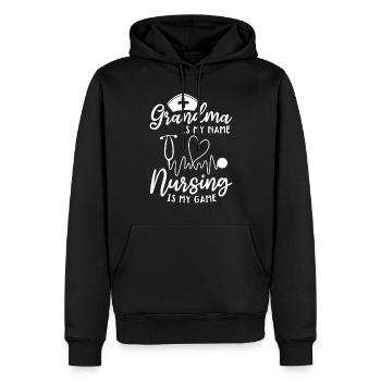 Grand-mère, c’est mon nom, les soins infirmiers, c’est mon jeu - Nurse Gran - Sweat à capuche Premium bio Homme - noir - Devant - Nico (187cm)