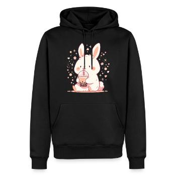 Kawaii Hase trinkt Boba Bubble Tea Chibi - Männer Premium Bio Hoodie - Schwarz - Vorne - Nico (187cm)