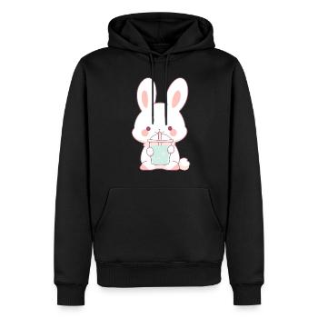 Kawaii Hase trinkt Boba Bubble Tea Chibi - Männer Premium Bio Hoodie - Schwarz - Vorne - Nico (187cm)