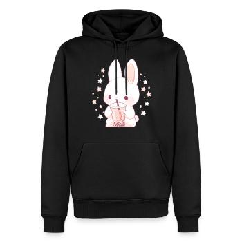 Kawaii Hase trinkt Boba Bubble Tea Chibi - Männer Premium Bio Hoodie - Schwarz - Vorne - Nico (187cm)