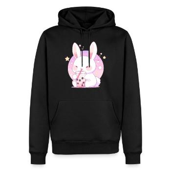 Kawaii Hase trinkt Boba Bubble Tea Chibi - Männer Premium Bio Hoodie - Schwarz - Vorne - Nico (187cm)