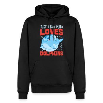 Dolphin Just A Boy Who Loves - Männer Premium Bio Hoodie - Schwarz - Vorne - Nico (187cm)