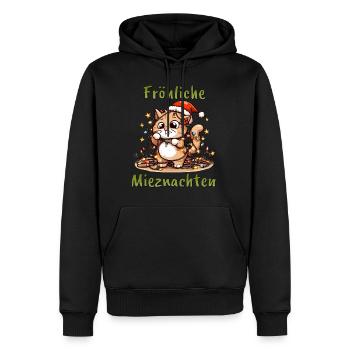 Kätzchen verstrickt in Weihnachtslichtern: Frohlic - Männer Premium Bio Hoodie - Schwarz - Vorne - Nico (187cm)