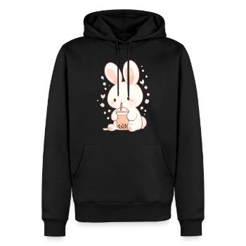 Kawaii Hase trinkt Boba Bubble Tea Chibi - Männer Premium Bio Hoodie - Schwarz - Vorne - Nico (187cm)