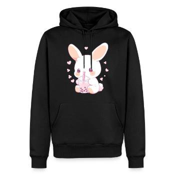 Kawaii Hase trinkt Boba Bubble Tea Chibi - Männer Premium Bio Hoodie - Schwarz - Vorne - Nico (187cm)