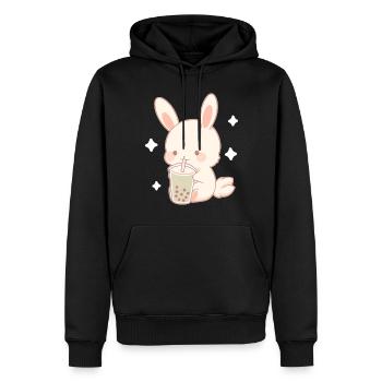 Kawaii Hase trinkt Boba Bubble Tea Chibi - Männer Premium Bio Hoodie - Schwarz - Vorne - Nico (187cm)