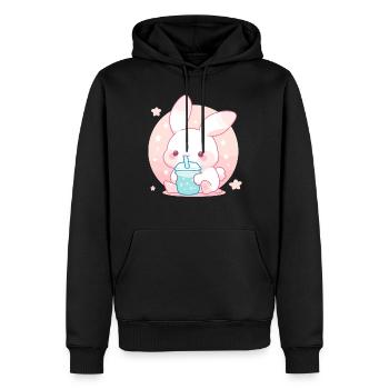 Kawaii Hase trinkt Boba Bubble Tea Chibi - Männer Premium Bio Hoodie - Schwarz - Vorne - Nico (187cm)