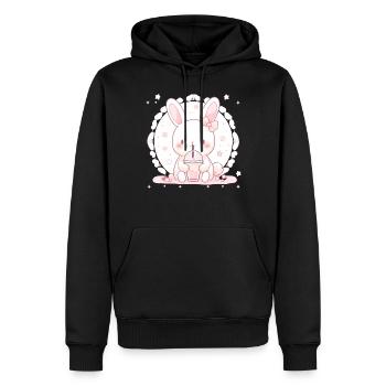 Kawaii Hase trinkt Boba Bubble Tea Chibi - Männer Premium Bio Hoodie - Schwarz - Vorne - Nico (187cm)