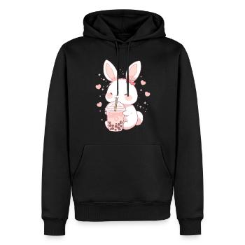 Kawaii Hase trinkt Boba Bubble Tea Chibi - Männer Premium Bio Hoodie - Schwarz - Vorne - Nico (187cm)