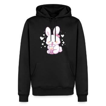 Kawaii Hase trinkt Boba Bubble Tea Chibi - Männer Premium Bio Hoodie - Schwarz - Vorne - Nico (187cm)