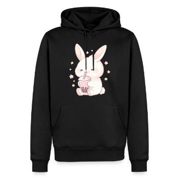 Kawaii Hase trinkt Boba Bubble Tea Chibi - Männer Premium Bio Hoodie - Schwarz - Vorne - Nico (187cm)