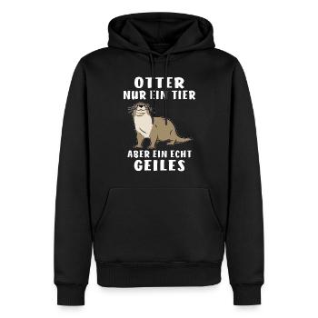 LA LOUTRE, UN ANIMAL - Sweat à capuche Premium bio Homme - noir - Devant - Nico (187cm)