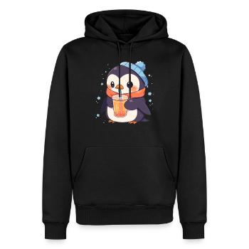 Kawaii Pinguin trinkt Boba Bubble Tea Chibi - Männer Premium Bio Hoodie - Schwarz - Vorne - Nico (187cm)