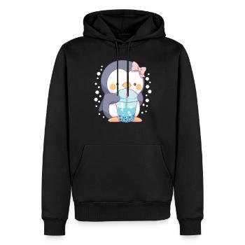 Kawaii Pinguin trinkt Boba Bubble Tea Chibi - Männer Premium Bio Hoodie - Schwarz - Vorne - Nico (187cm)