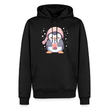 Kawaii Pinguin trinkt Boba Bubble Tea Chibi - Männer Premium Bio Hoodie - Schwarz - Vorne - Nico (187cm)