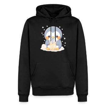 Kawaii Pinguin trinkt Boba Bubble Tea Chibi - Männer Premium Bio Hoodie - Schwarz - Vorne - Nico (187cm)