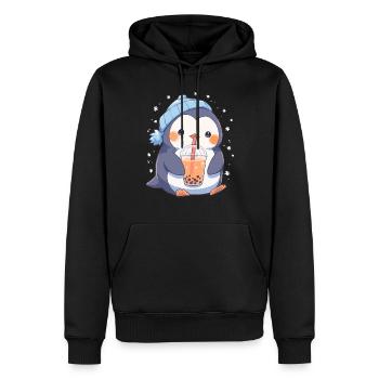 Kawaii Pinguin trinkt Boba Bubble Tea Chibi - Männer Premium Bio Hoodie - Schwarz - Vorne - Nico (187cm)