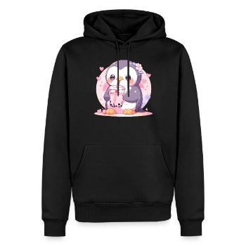 Kawaii Pinguin trinkt Boba Bubble Tea Chibi - Männer Premium Bio Hoodie - Schwarz - Vorne - Nico (187cm)