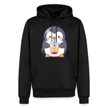 Kawaii Pinguin trinkt Boba Bubble Tea Chibi - Männer Premium Bio Hoodie - Schwarz - Vorne - Nico (187cm)