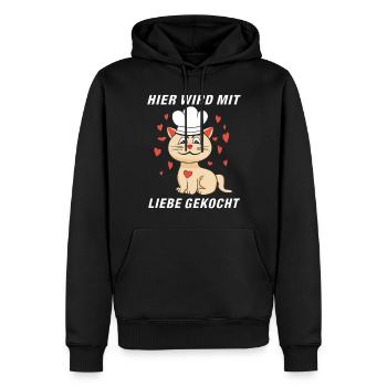 KATZE KOCH MIT LIEBE GEKOCHT - Männer Premium Bio Hoodie - Schwarz - Vorne - Nico (187cm)