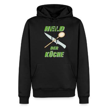 HELD DER KÜCHE - Männer Premium Bio Hoodie - Schwarz - Vorne - Nico (187cm)
