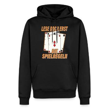 LESE DOCH ERST DIE SPIELREGELN - Männer Premium Bio Hoodie - Schwarz - Vorne - Nico (187cm)