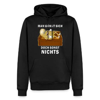 KARTOFFEL COUCH MAN GÖNNT SICH SONST NICHTS - Männer Premium Bio Hoodie - Schwarz - Vorne - Nico (187cm)