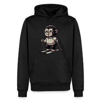 Cute monkey skiing in winter - - Men’s Premium Organic Hoodie - black - Front - Nico (187cm)