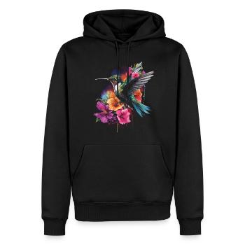 Colibri oiseau Floral oeuvre - Sweat à capuche Premium bio Homme - noir - Devant - Nico (187cm)