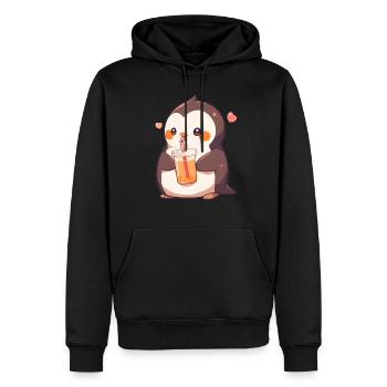 Kawaii Pinguin trinkt Boba Bubble Tea Chibi - Männer Premium Bio Hoodie - Schwarz - Vorne - Nico (187cm)