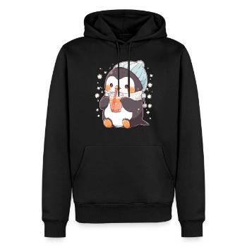 Kawaii Pinguin trinkt Boba Bubble Tea Chibi - Männer Premium Bio Hoodie - Schwarz - Vorne - Nico (187cm)