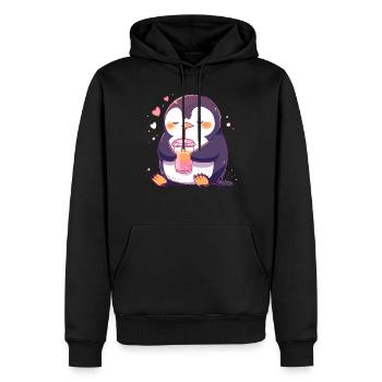 Kawaii Pinguin trinkt Boba Bubble Tea Chibi - Männer Premium Bio Hoodie - Schwarz - Vorne - Nico (187cm)