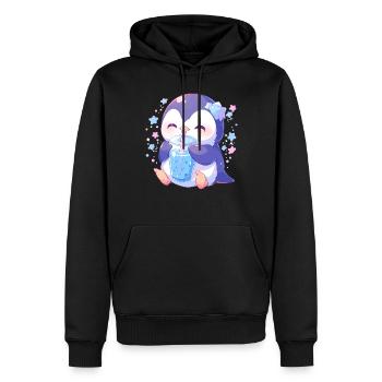 Kawaii Pinguin trinkt Boba Bubble Tea Chibi - Männer Premium Bio Hoodie - Schwarz - Vorne - Nico (187cm)