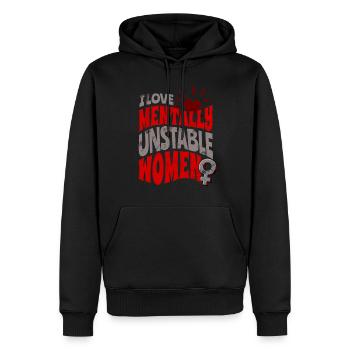 J’aime les femmes mentalement instables Meme Ironique Rétro - Sweat à capuche Premium bio Homme - noir - Devant - Nico (187cm)