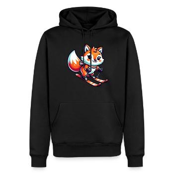 Fox skiant pendant des vacances au ski - Sweat à capuche Premium bio Homme - noir - Devant - Nico (187cm)