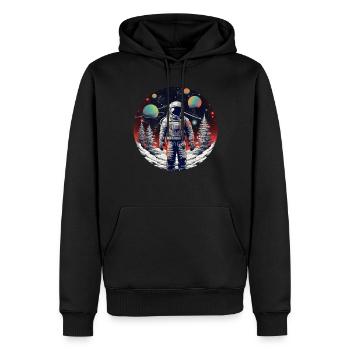 Astronaute dans l’espace hivernal avec sapin - Sweat à capuche Premium bio Homme - noir - Devant - Nico (187cm)