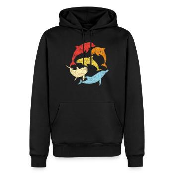 Dauphin Rétro Vintage - Sweat à capuche Premium bio Homme - noir - Devant - Nico (187cm)