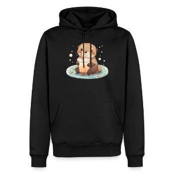 Kawaii Otter trinkt Boba Bubble Tea Chibi - Männer Premium Bio Hoodie - Schwarz - Vorne - Nico (187cm)