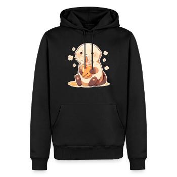 Kawaii Otter trinkt Boba Bubble Tea Chibi - Männer Premium Bio Hoodie - Schwarz - Vorne - Nico (187cm)