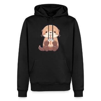 Kawaii Otter trinkt Boba Bubble Tea Chibi - Männer Premium Bio Hoodie - Schwarz - Vorne - Nico (187cm)