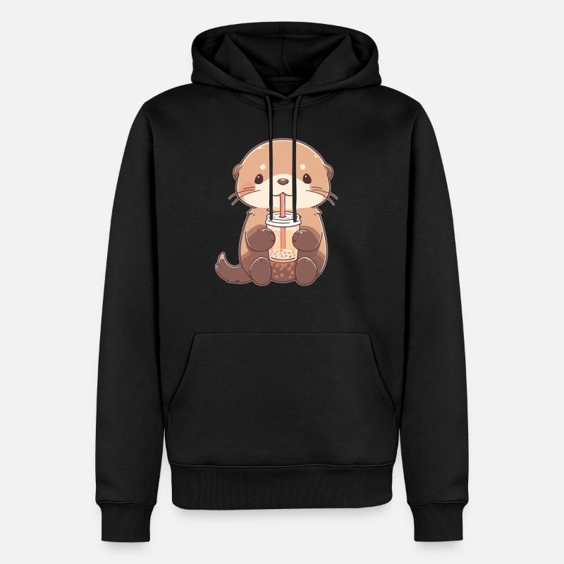 Kawaii Loutre Boissons Boba Bubble Tea Chibi - Sweat à capuche Premium bio Homme - noir