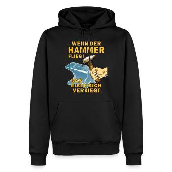 HAMMER FLIEGT EISEN SICH VERBIEGT - Männer Premium Bio Hoodie - Schwarz - Vorne - Nico (187cm)