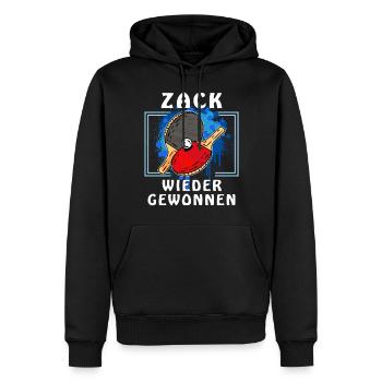 TISCHTENNIS ZACK WIEDER GEWONNEN - Männer Premium Bio Hoodie - Schwarz - Vorne - Nico (187cm)