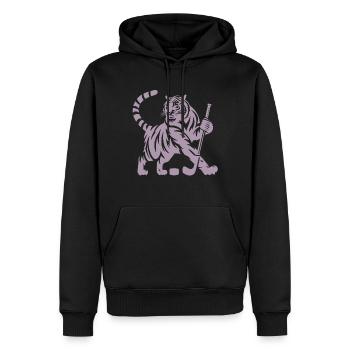 Silhouette minimaliste de joueur de hockey sur glace tigre - Sweat à capuche Premium bio Homme - noir - Devant - Nico (187cm)